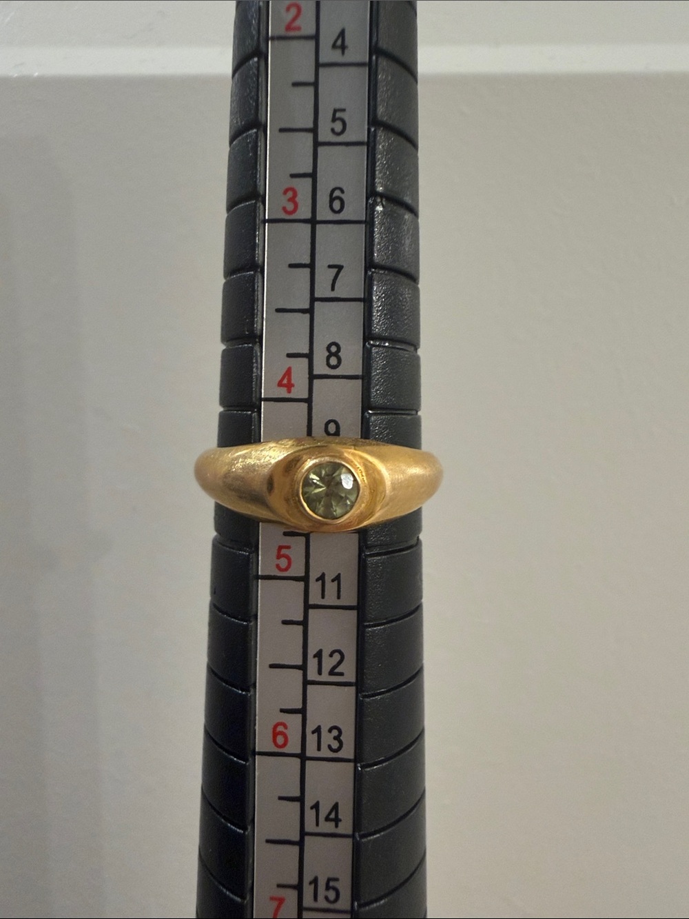 Gold Tone Signet Ring with Light Green Stone
